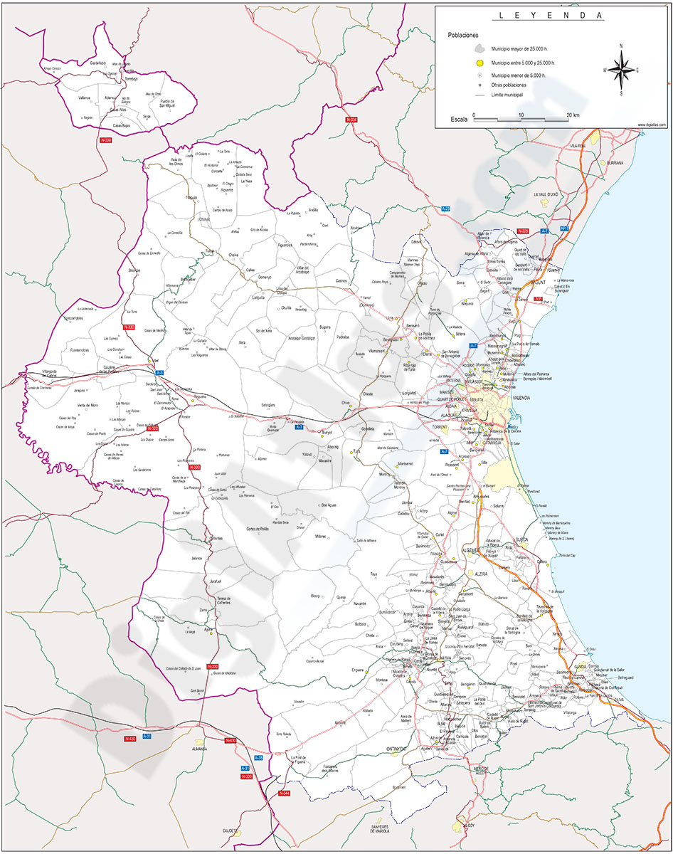 Mapas de Albacete y Valencia con municipios y carreteras