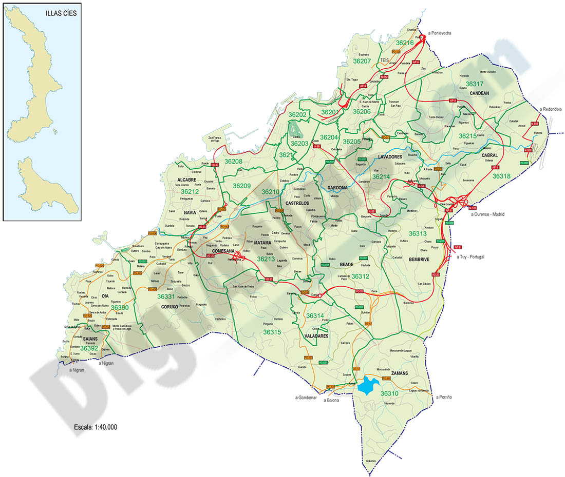 Vigo - mapa con los distritos postales