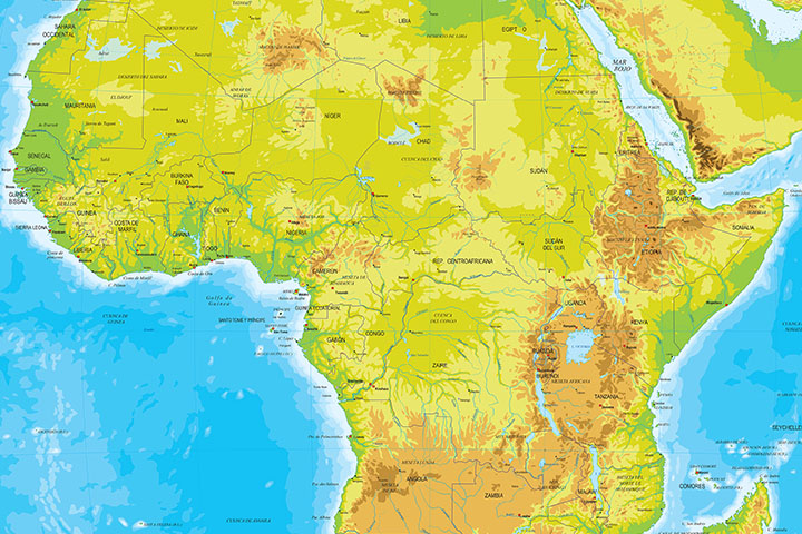 Africa physical vectorized-relief map