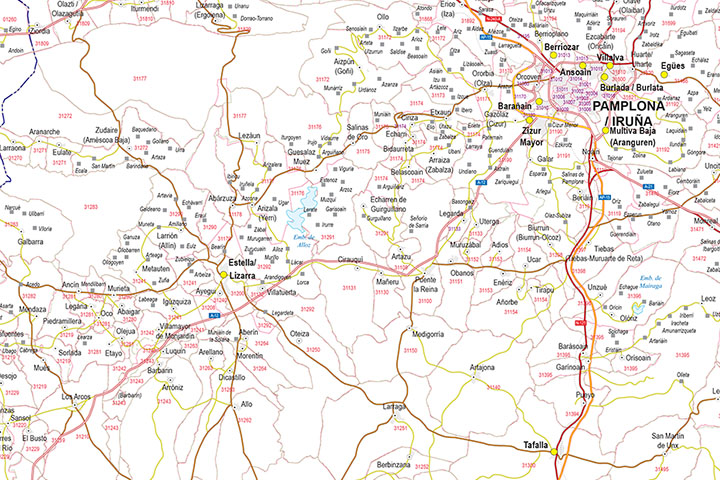Álava, Navarra, Guipúzcoa y La rioja - mapa con Códigos Postales y carreteras