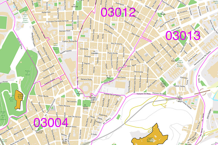 Alicante - city map with postal codes