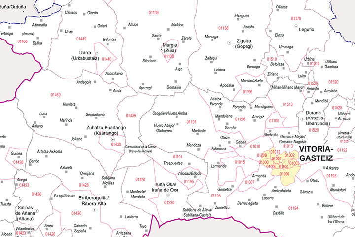 Alava (Araba) - mapa provincial con municipios y Códigos Postales
