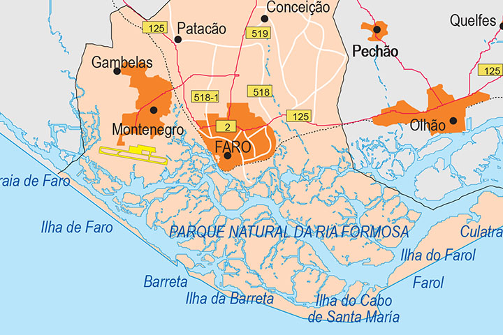 Map of Algarve (Portugal)
