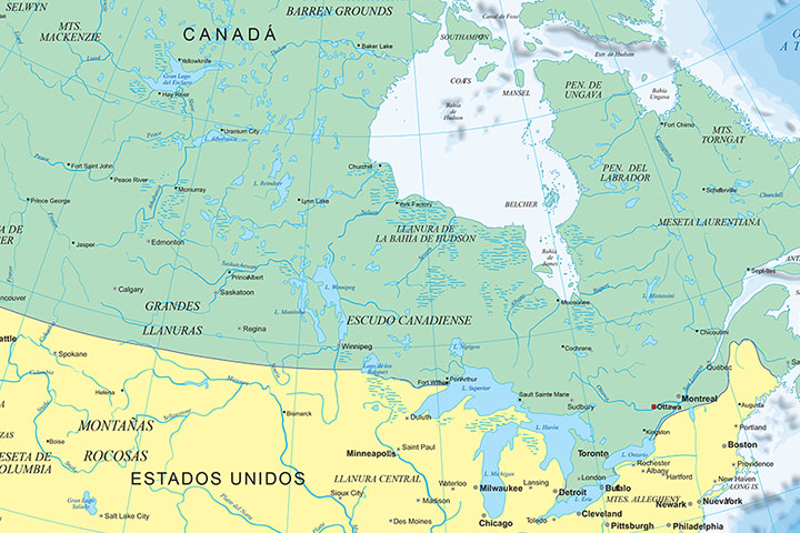 Map of North America political-physical and relief