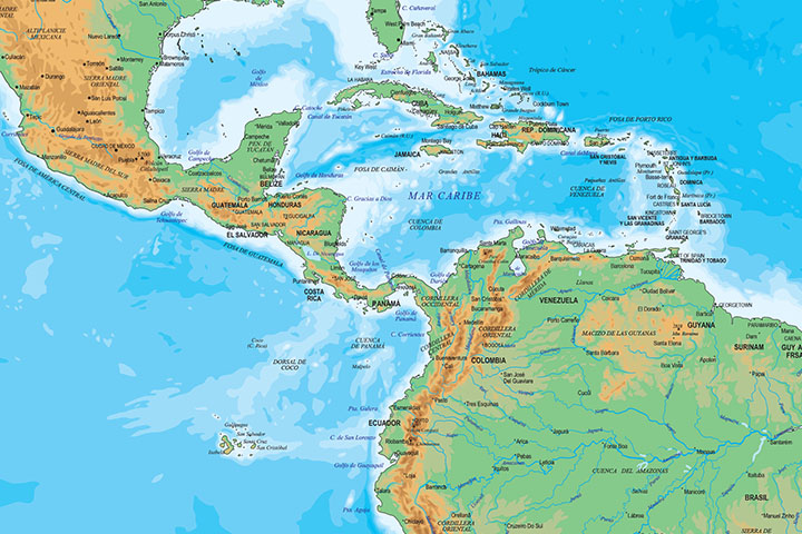 Mapa de América Sur y México político y geográfico