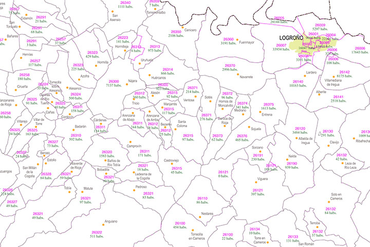 Burgos and La Rioja - inhabitants by postcode