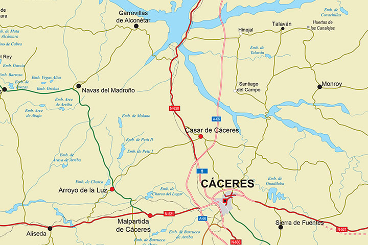 Mapa de la provincia de Caceres