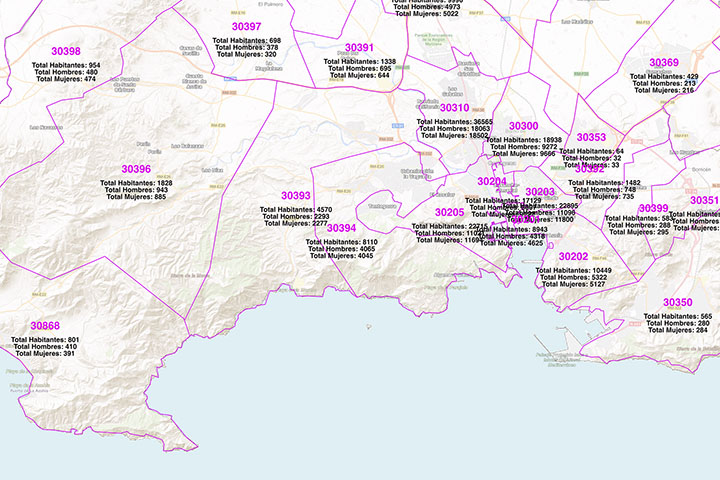 Cartagena and Madrid community - Population by postal code