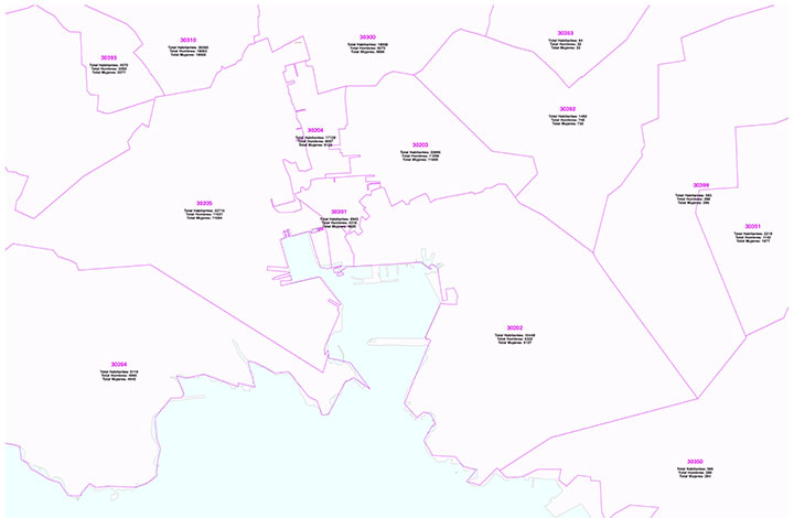 Cartagena and Madrid community - Population by postal code