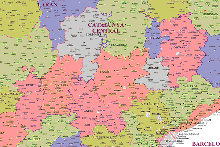 Catalonian map with comarcal and vegueries boundaries