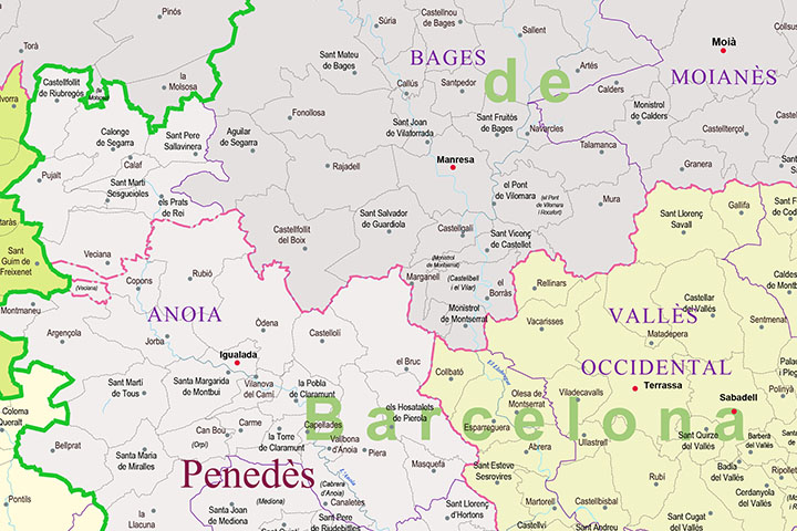 Catalunya - mapa de municipis, comarques i vegueries