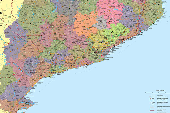  Catalonia Physical-political poster map