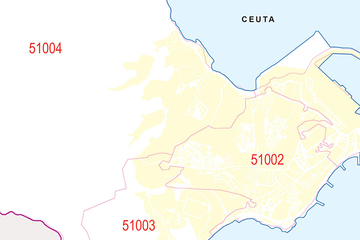 Ceuta - mapa de la ciudad autónoma con los códigos postales