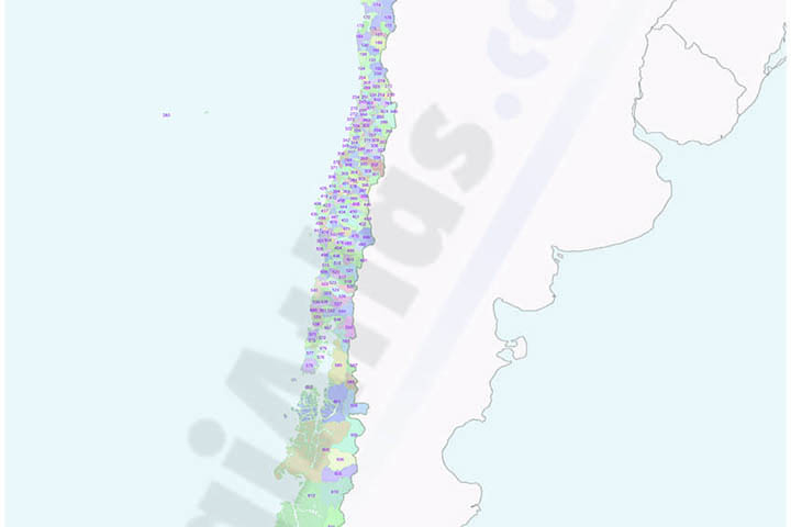 Chile - mapa de códigos postales de 3 dígitos