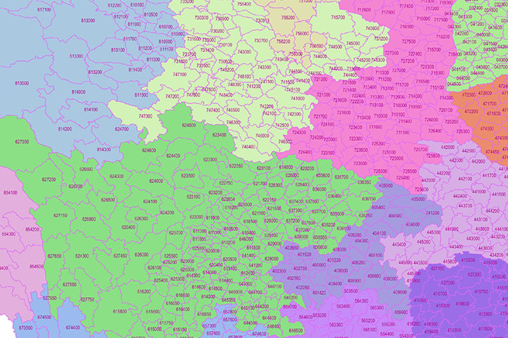 Map of China with regions and Postal Codes