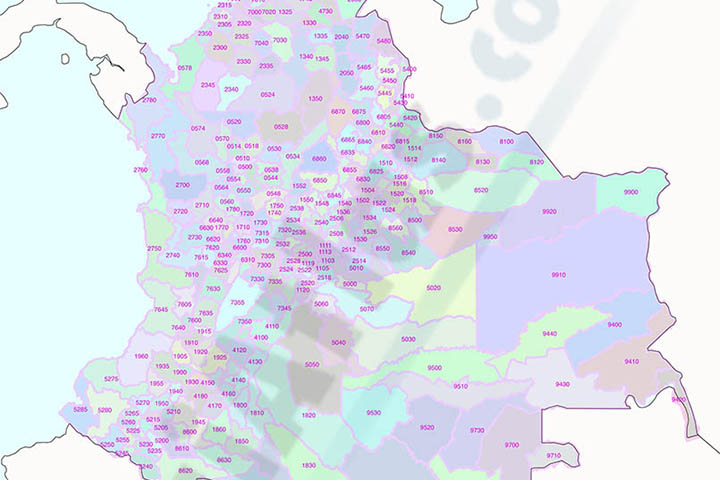 Colombia - mapa de códigos postales de 4 dígitos