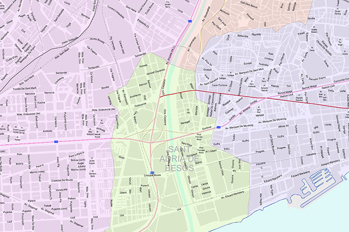 Plano callejero vectorial de Cornellà a Badalona