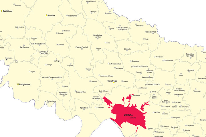 Provincia de Cremona con municipios y poblaciones