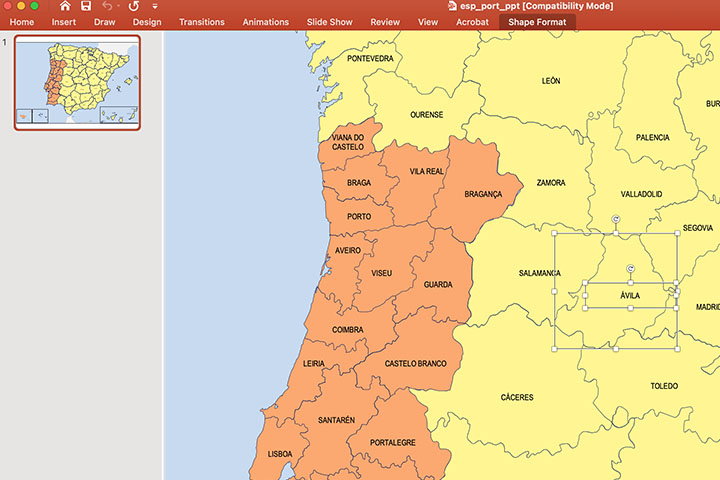  Mapa de España y Portugal con provincias en PowerPoint
