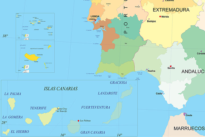 Map of Spain and Portugal with communities and provinces