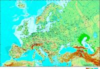Mapa de Europa con relieve vectorial y poblaciones.