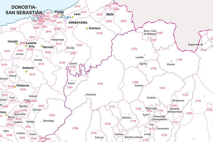 Euskadi and Navarra - map of postal codes