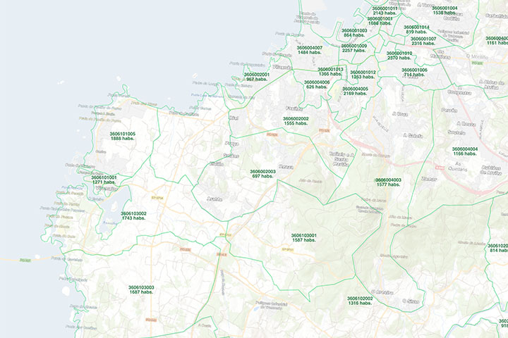 Habitantes por sección censal de Galicia