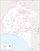 Huelva - mapa provincial con municipios y Códigos Postales