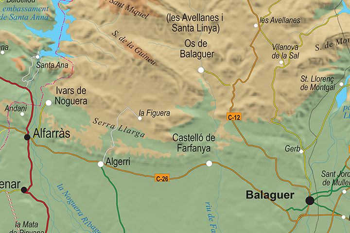 Geographical map of provice of Lleida and eastern Aragon zone