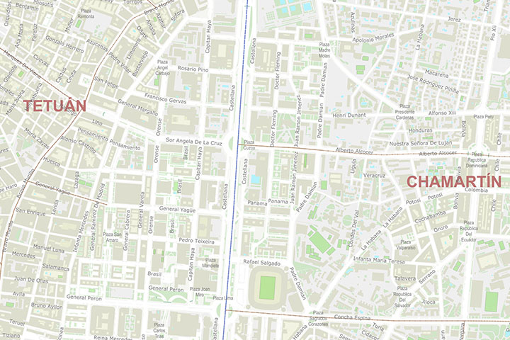 Detailed street map of Madrid with districts