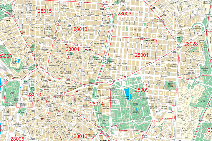 Madrid center city with postal districts