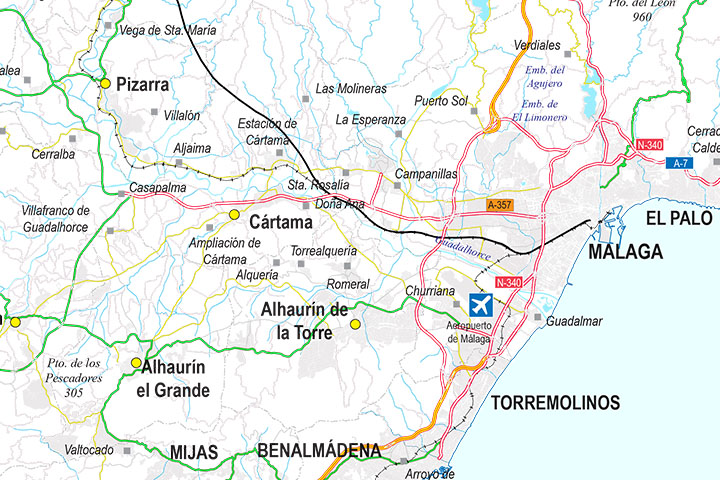 Mapa de la provincia de Malaga