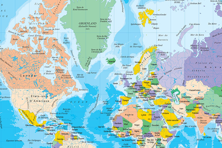 Carte mondiale physico-politique DIN A4