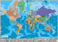 Physical-Political Poster Worldmap with flags