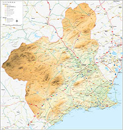 Mapa de la Región de Murcia con relieve