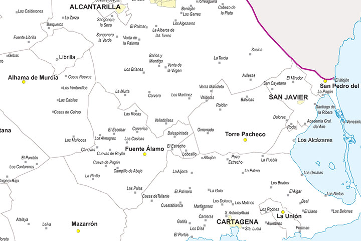 Map of Murcia with municipalities