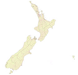 Map of New Zealand with regions, districts and Postal Codes