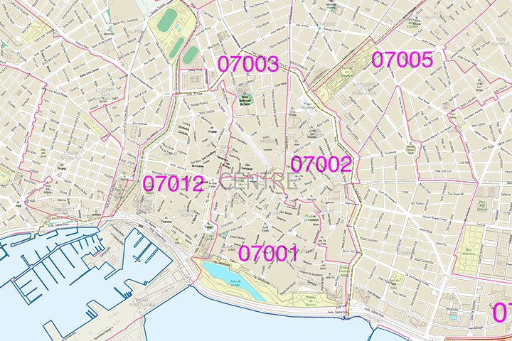 Palma de Mallorca city map with postcode districts
