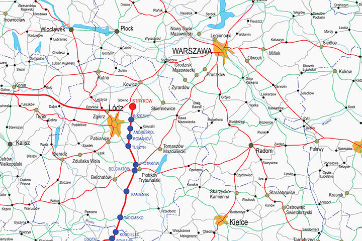 Map of Poland roads and cities map