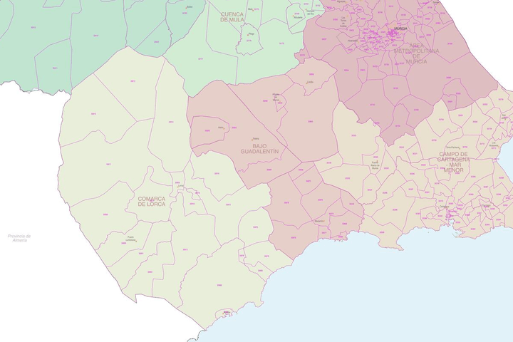 España - mapas de códigos postales por comarca