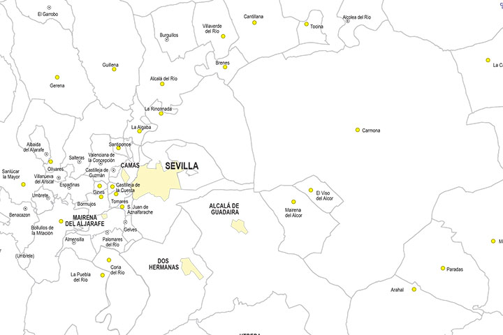 Sevilla province map with municipalities