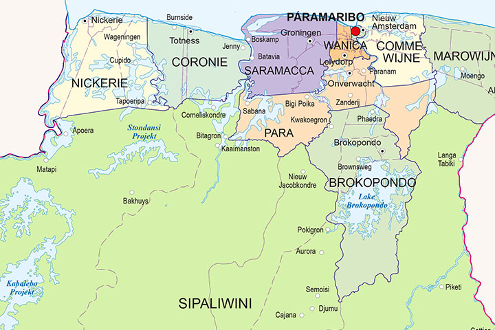 Mapa de Surinam
