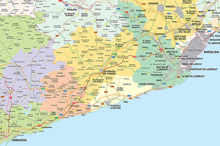 Mapa de carreteras de Tarragona a Barcelona