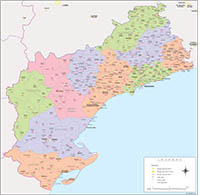 Tarragona - mapa provincial con municipios, comarcas y códigos postales
