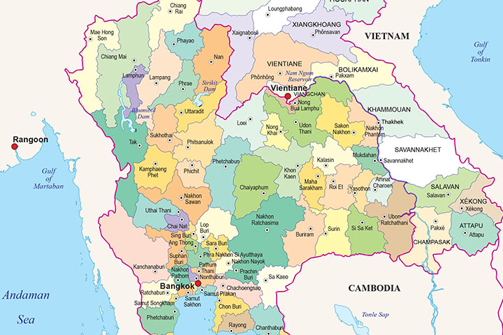 Mapa de Tailandia y Laos